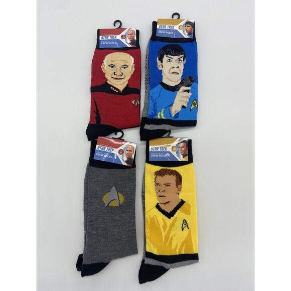 Star Trek Men's The Original Series Crew Socks Size 10-13 Spock Kirk Picard 4New - Picture 1 of 2